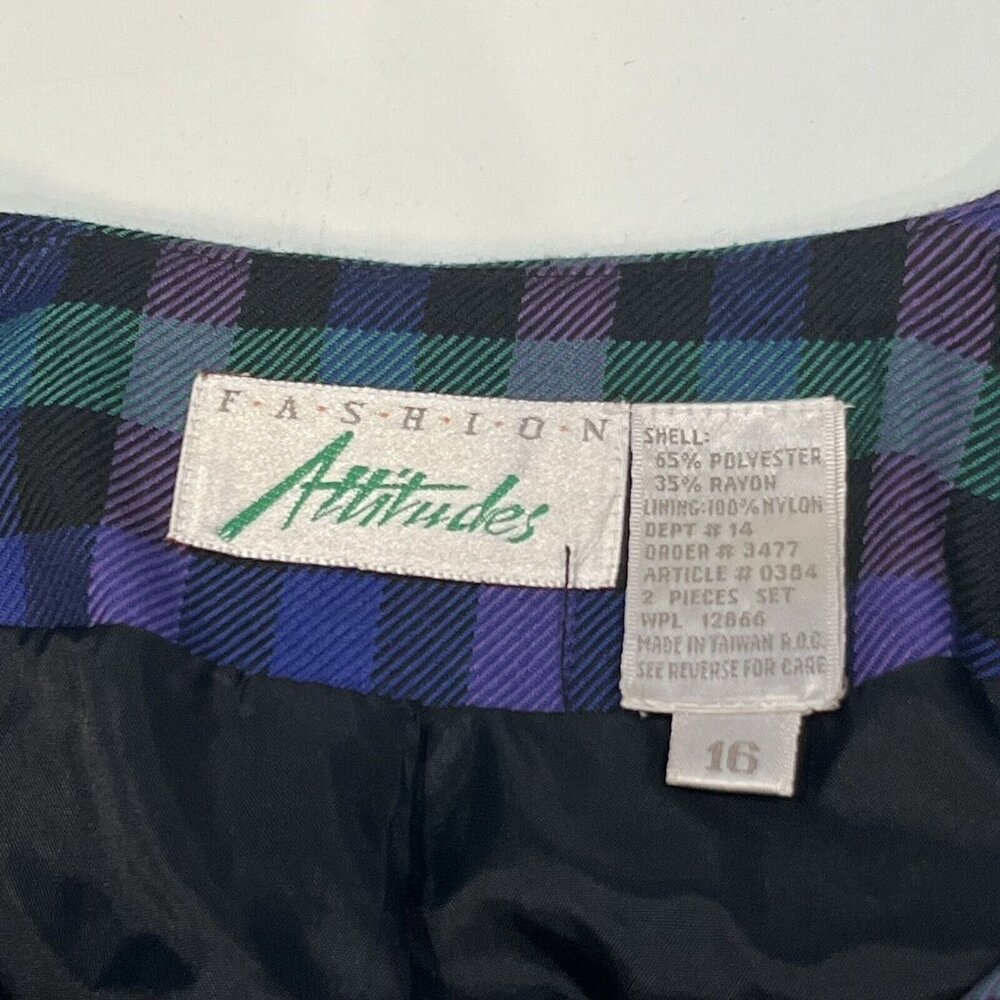 Vintage Fashion Attitudes Bright Plaid Polyester Blend Blazer Women 16 (Large) - Picture 8 of 15